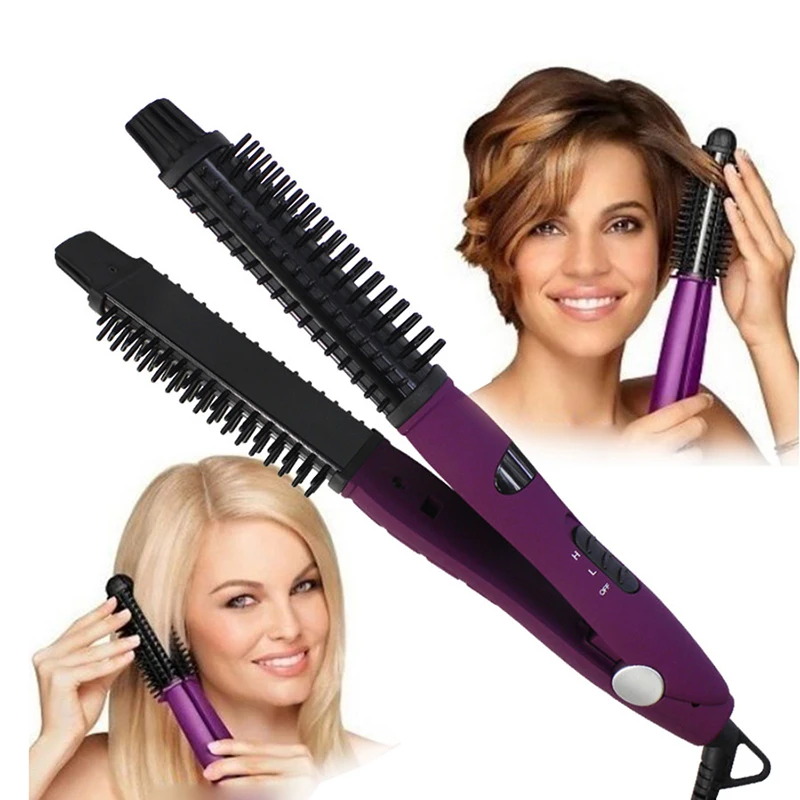 

2 In 1 Hair Straightener&Curler Iron Negative Ion Hair Straightener Brush Comb Fast Heat Salon Portable Ionic Hair Styling Tool