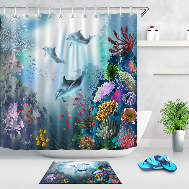 Lb Underwater World Plant Fish Dolphin Shower Curtain And Bath Lb Underwater World Plant Fish Dolphin Shower Curtain And Bath Mat Set Waterproof Polyester Bathroom