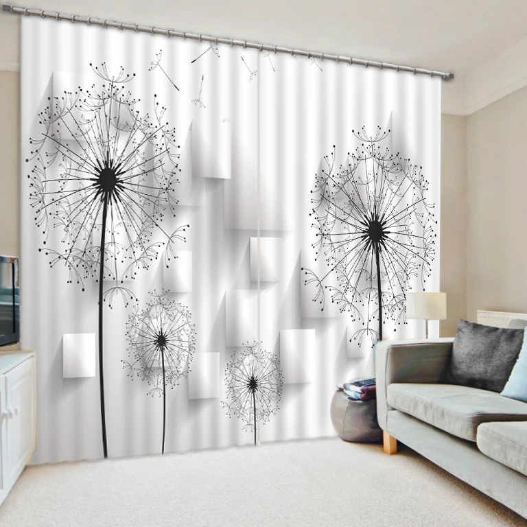 Photo 3D Curtain 3D Stereoscopic dandelion square Curtains black and white Blackout Curtains Home Decor Photo 3D Curtain 3D Stereoscopic dandelion square Curtains black and white Blackout Curtains Home Decor