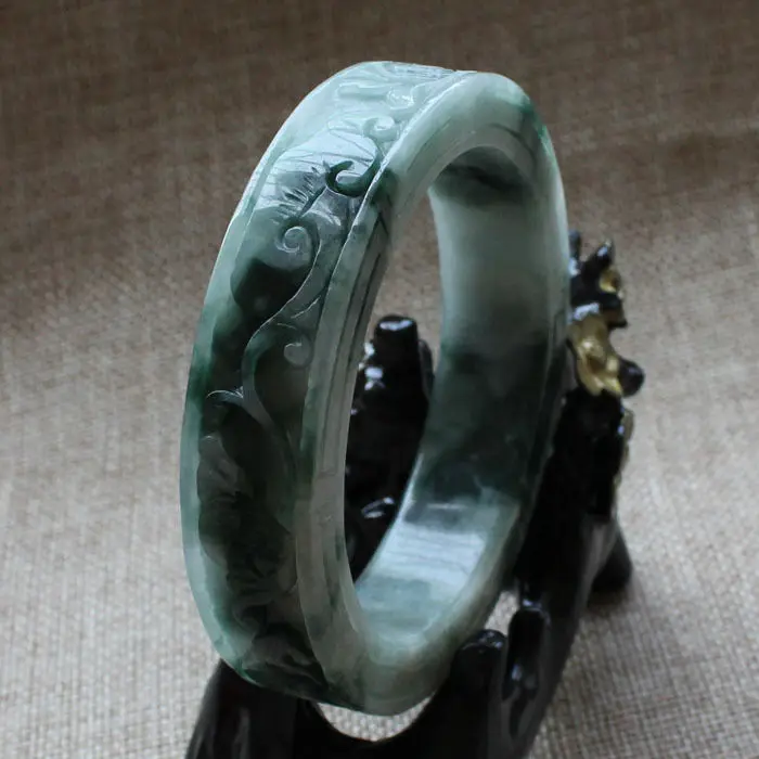 

A780 Chinese Hand-carved Emerald Green stoneite stone Gems Bracelet Bangle 61mm 10.20 40
