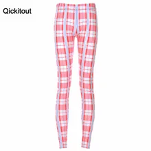 Qickitout новое поступление Леггинсы розовый плед цифровой печати Брюки Тонкие Леггинсы карандаш брюки плюс размер Прямая