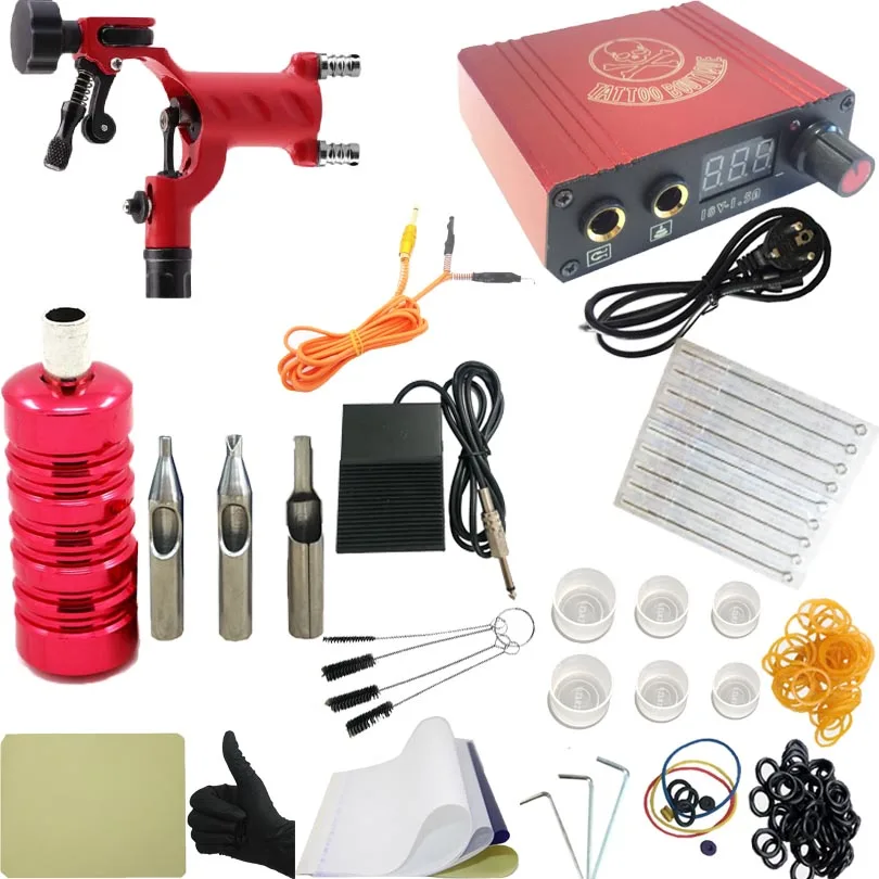 

Pro Complete Tattoo Machine Kit Set Rotary Tattoo Machine Gun Power Supply Needles Grips Tips Footswitch For Body Art