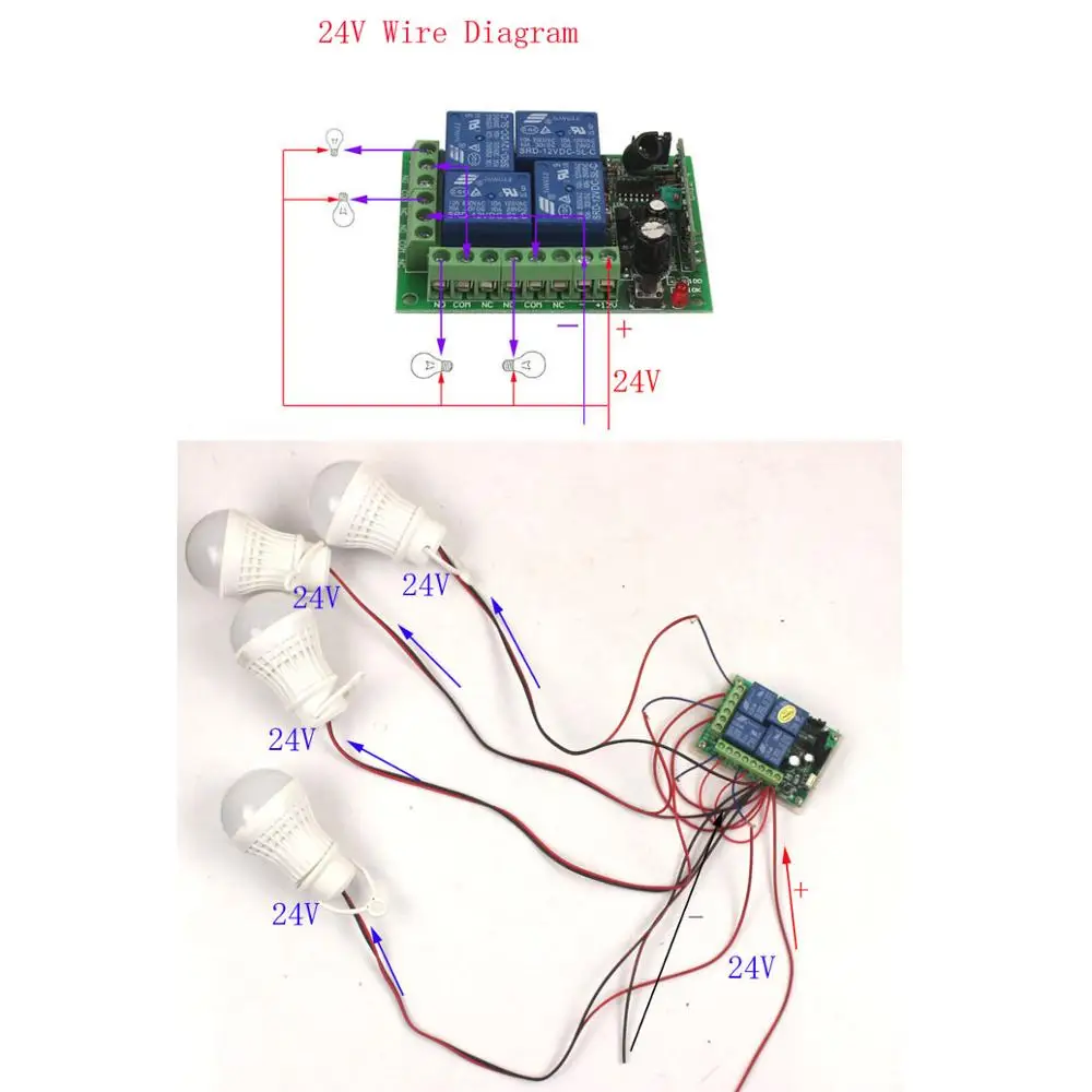 24V 4 Ch RF Wireless Remote Control Switch Relay Remote Relay Switch 24V 4CH Module Board 315MHz433MHz Learn Code     (4)