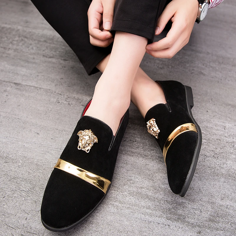 

Rommedal point-toe men's loafers suede leather slip on casual shoes man bling fashion driving walking summer wedding male shoes