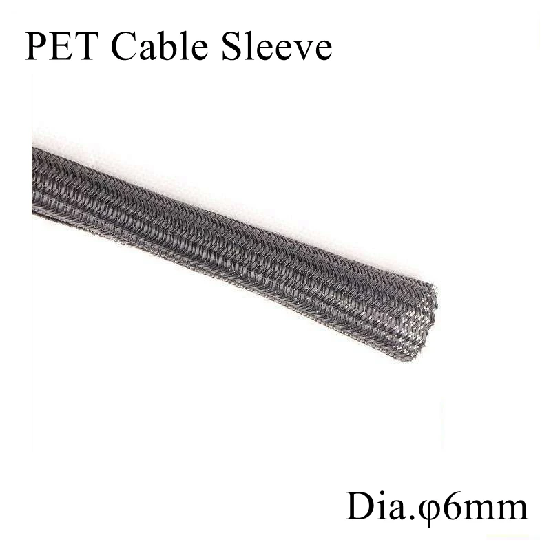 

6mm Black Braided Expandable Cable Sleeve Tight PET Nylon High Density Wire Sleeve Sheathing PC Cable Organizer Protection