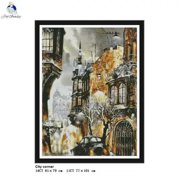 

City Corner Patterns Print On Canvas Cross Stitch kits, Embroidery Needlework Set, DMC 14CT 11CT DIY Hand Made Crafts Home Decor
