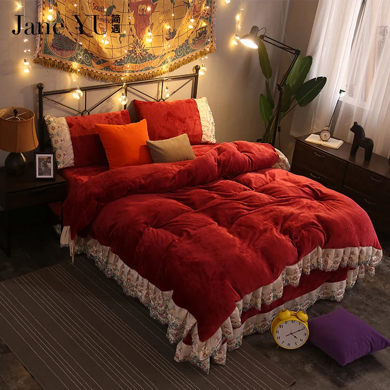 

JaneYU luxury 16 colors wedding bedding set lace duvet cover elegant bed sheet bedspread romantic bedroom decoration bedding