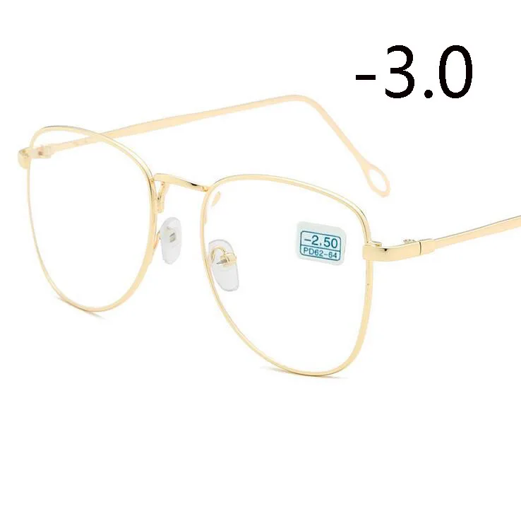 Ретро очки для близорукости с металлическим покрытием, для женщин и мужчин, овальные диоптрийные очки по рецепту, Черная/Серебристая/Золотая оправа-1,0-1,5-2,0-4,0 - Цвет оправы: Myopia 300