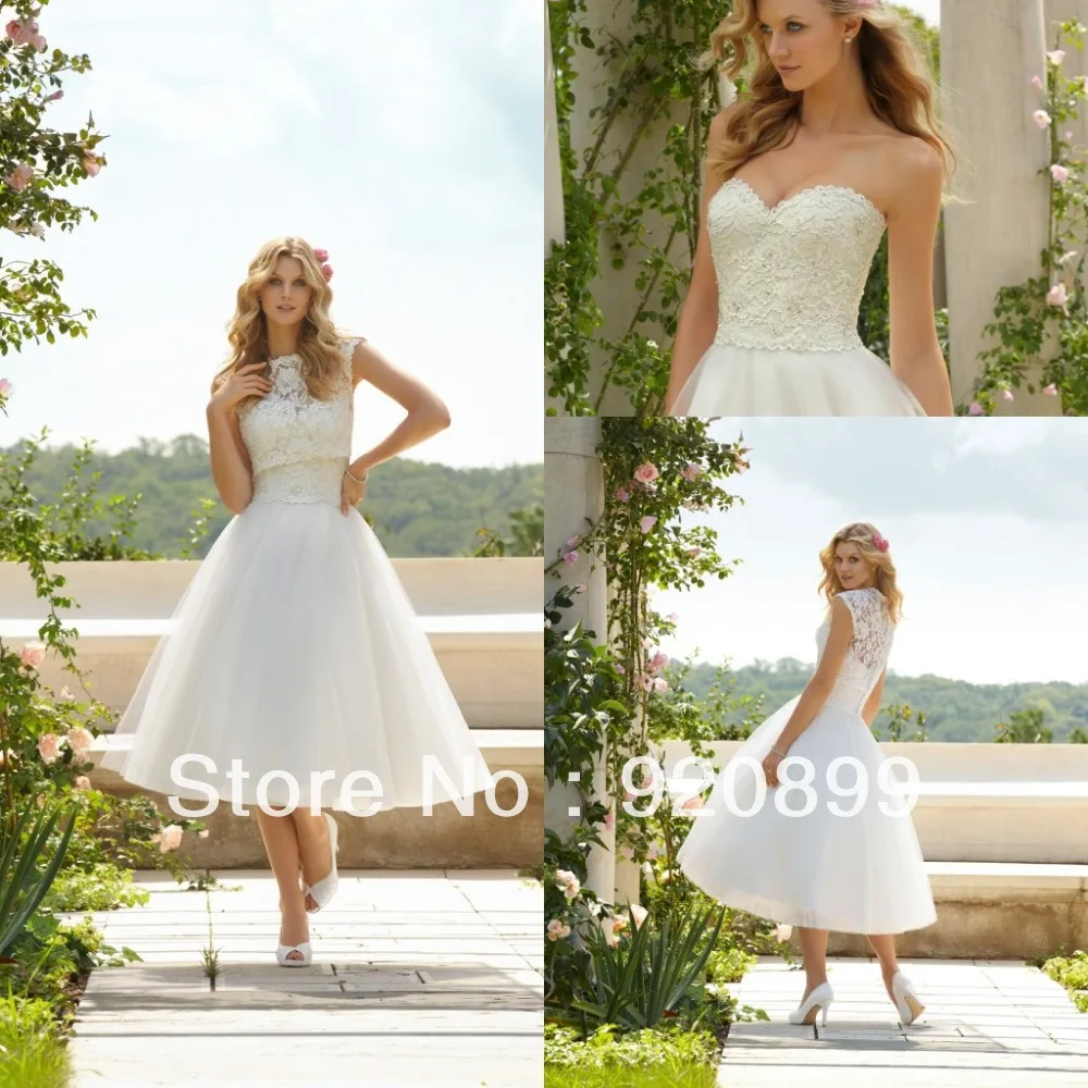 Free Shipping Beautiful Puffy Tulle Short Wedding Dress Lace With