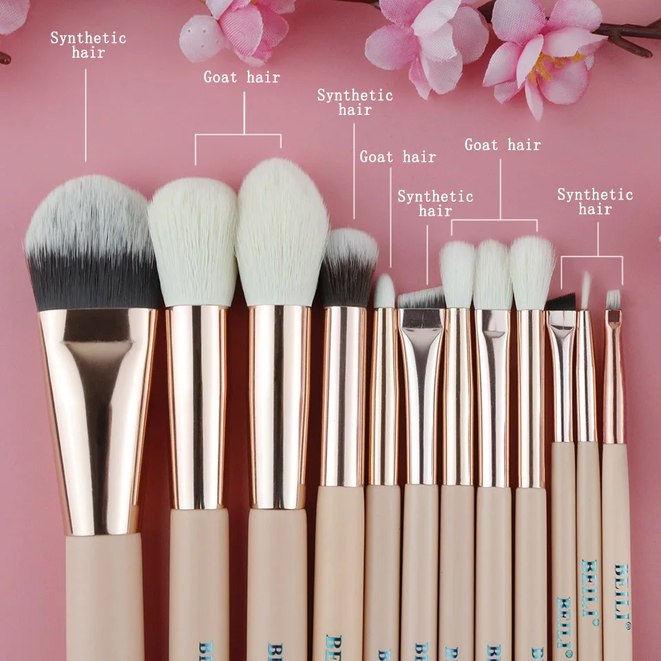 12pcs Rose Golden Natural Goat Hair Makeup brush set Makeup brush Foundation Eye shadow Blush Powder Highlighter Concealer