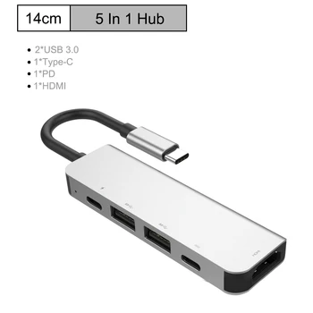 

USB C Hub Portable Type-C Hub Adapter Dongle 5-in-1 Dual USB-C Hub with USB-C to HDMI PD Charging Port USB 3.0 Ports