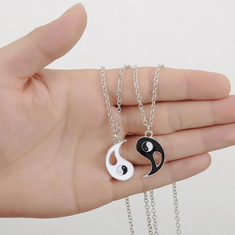 

LASPERAL 2pcs/set Tai Chi Yin Yang Hollow Pendant Necklaces For Women Men Clavicle Silver Alloy Chain Necklace Choker Jewelry