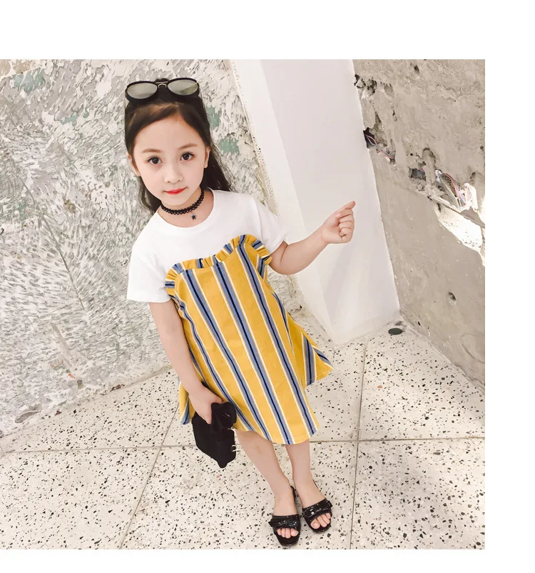 Princess dress Kids Baby Girls Summer Stitched striped bows Short sleeved dress sweet style children's clothing (8)