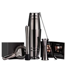 Czarny Plated Boston shaker do koktajli zestaw prętów: 18oz i 28oz shaker Boston Tin, sitko do koktajli, Double Jigger, 12 ''łyżka do mieszania,