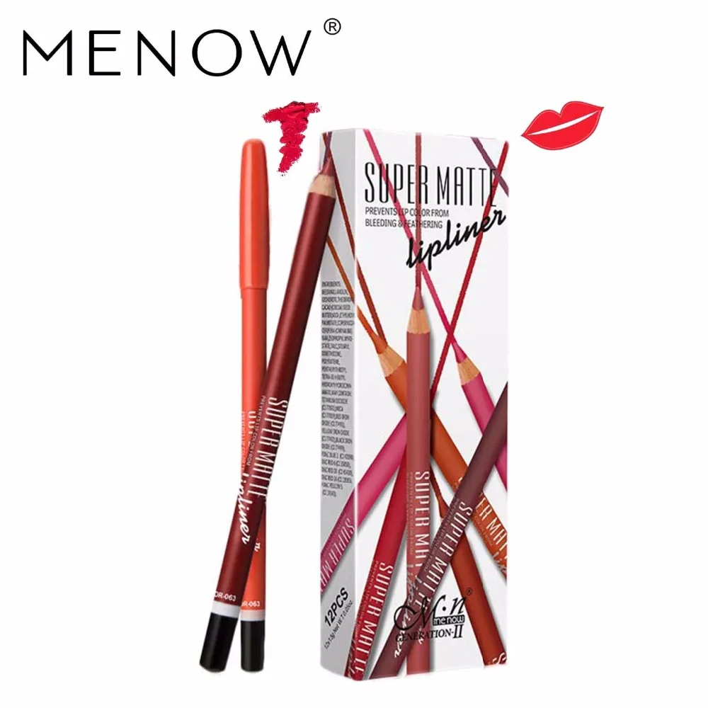 

MENOW Brand 12Color/Set High Quality Super Matte Eyeliner Lipliner Pencil Lasting Waterproof Make Up Cosmetics Beauty Lips P102