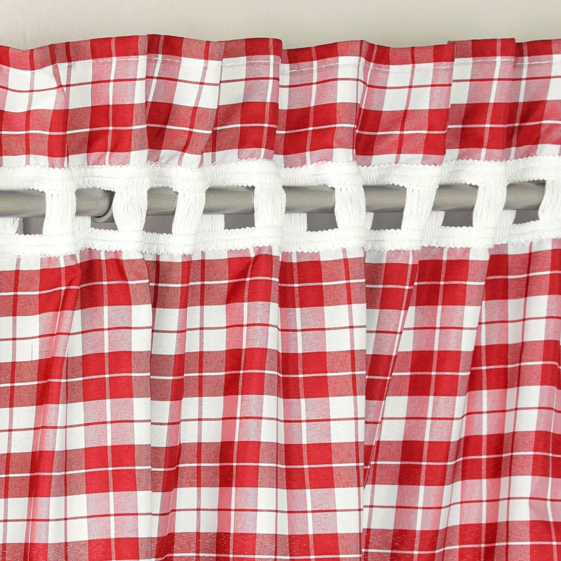 Gris europeo a cuadros de algodón de lino cortinas de encaje para sala de estar dormitorio ventana corto cortina cocina persianas Panel de Decoración de casa