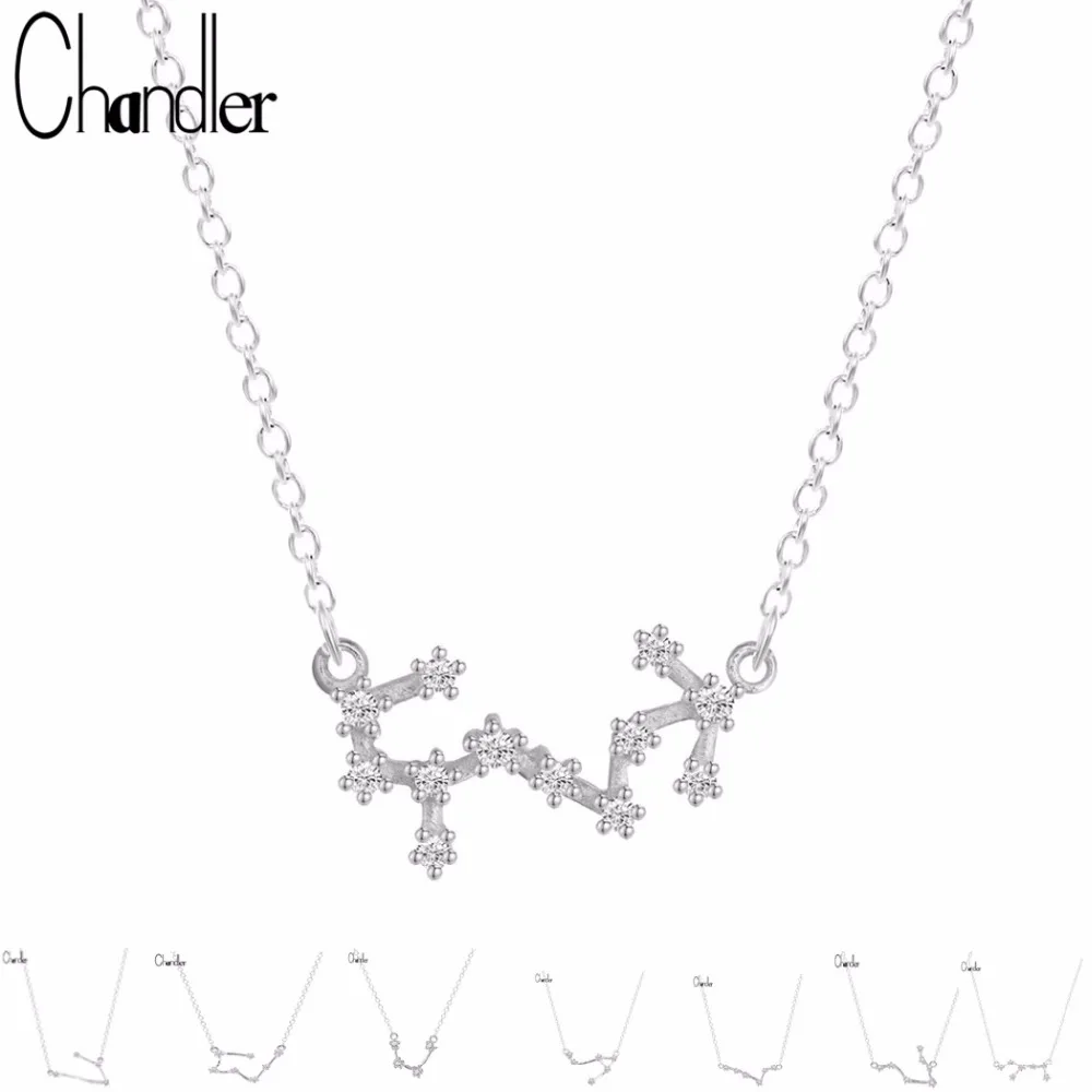 Chandler Hot Aries Pisces Necklace & Pendant 12 Zodiac Sign Astrology Constellation Star Sign Chain Link Colier Birthday Gift