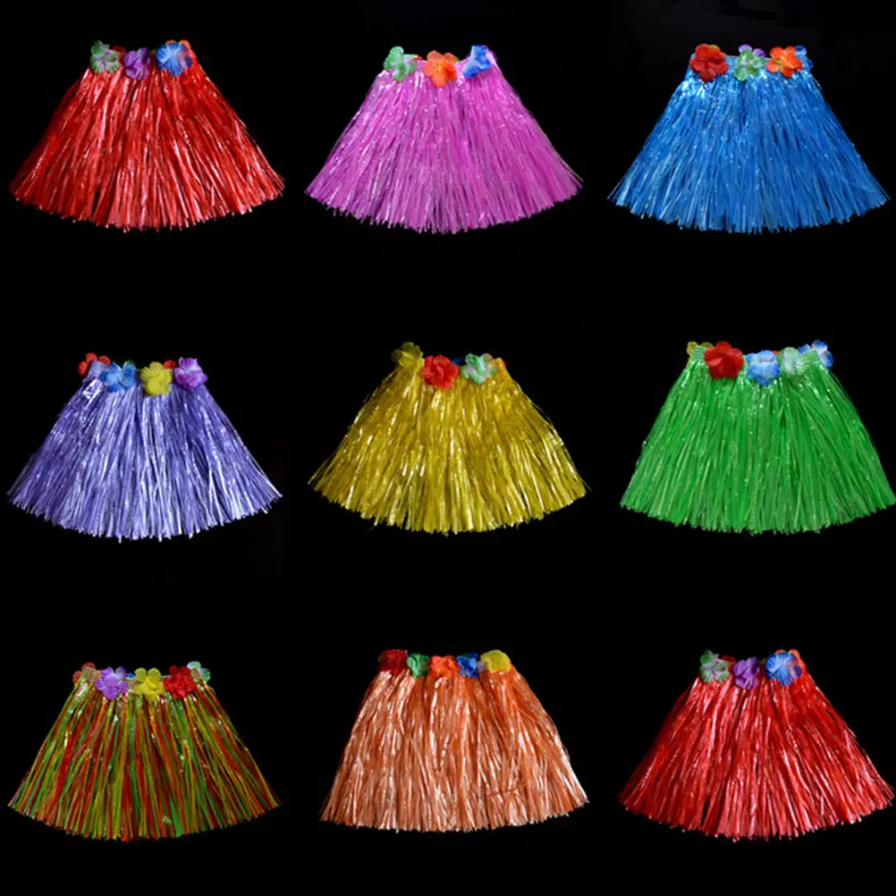 MENGXIANG 10 Colors Girl Dress Up Hula Skirts Plastic Fibers Adult Grass Skirts Hula Skirt Hawaiian Costumes Party Supplies 30CM
