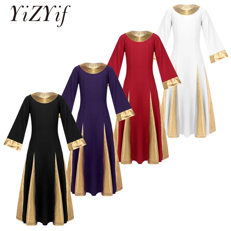 YiZYiF/детские танцевальные костюмы для девочек, праздничное танцевальное платье, балетное платье с длинными рукавами и металлическим