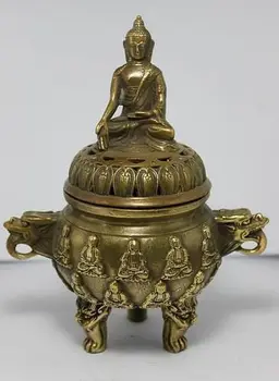 

5.5 inch / Chinese folk collection of bronze Buddha dragon censer Free shipping