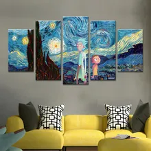 

Canvas Wall Art Modular Pictures 5 Panels Rick And Morty Poster Home Decor Animation Posters No Framework Living Room HD Printed