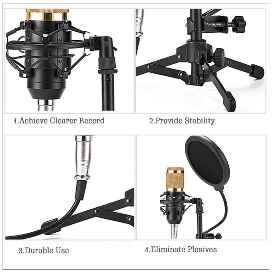Конденсаторный микрофон для компьютера, голосовая запись, подкастер, штатив для микрофона, подставка для ПК, 3,5 мм, проводной профессиональный студийный микрофон
