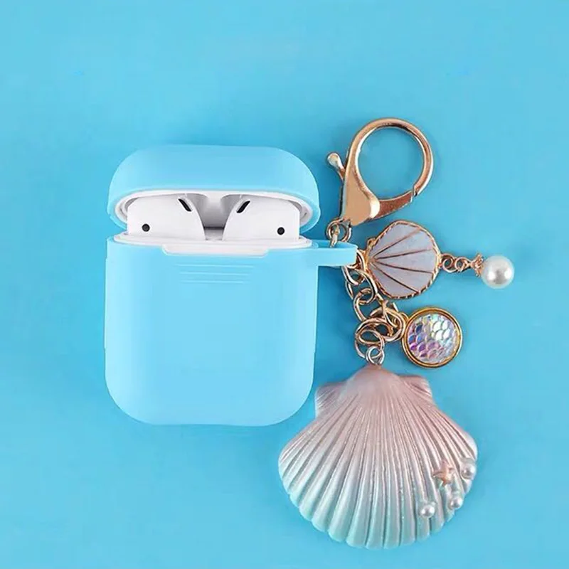 Роскошный декоративный силиконовый чехол с ракушками для Apple Airpods, чехол, аксессуары для наушников с Bluetooth, защитный чехол, брелок для ключей