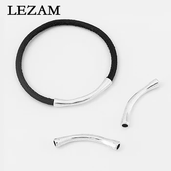 

10Pcs Antique Zamak Solid Plain Curved Tube Connector For 3mm Round Leather Cord Bracelet Jewelry Findings