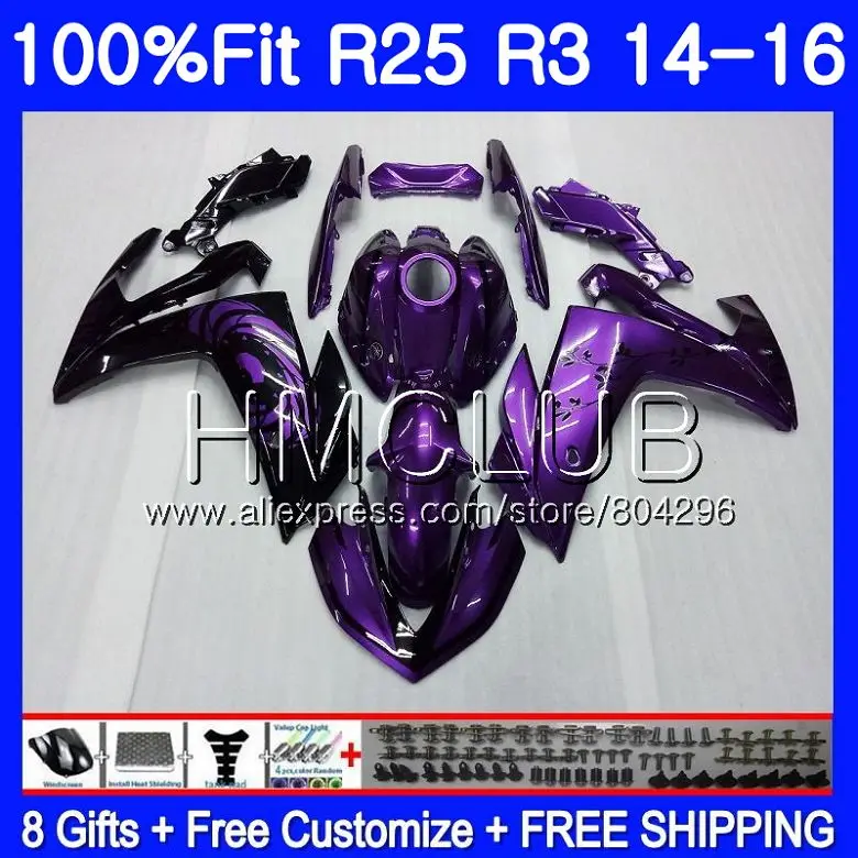 

Injection For YAMAHA YZF-R3 YZFR25 14 15 16 17 106HM.4 YZF R25 R3 R 25 Gloss purple YZF-R25 YZFR3 2014 2015 2016 2017 Fairings