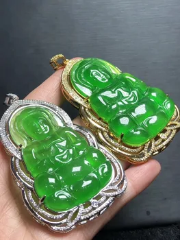 

925 silver inlaid emerald ice full of green version of the Guanyin pendant ep03#