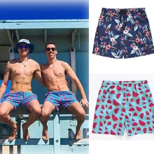 Мужской купальный костюм, пляжные шорты для серфинга, летние закрытые пляжные шорты с поясом, купальный костюм с принтом арбуза и цветами