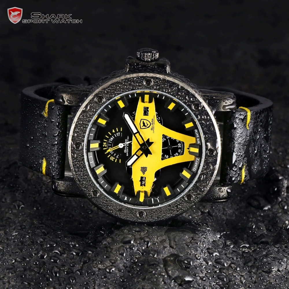 Greenland Shark 2 Series Sport Watch Yellow Date Crazy Horse Leather Band Strap Quartz Men Clock montre homme Wrist Watch /SH455 Greenland Shark 2 Series Sport Watch Yellow Date Crazy Horse Leather Band Strap Quartz Men Clock montre homme Wrist Watch /SH455
