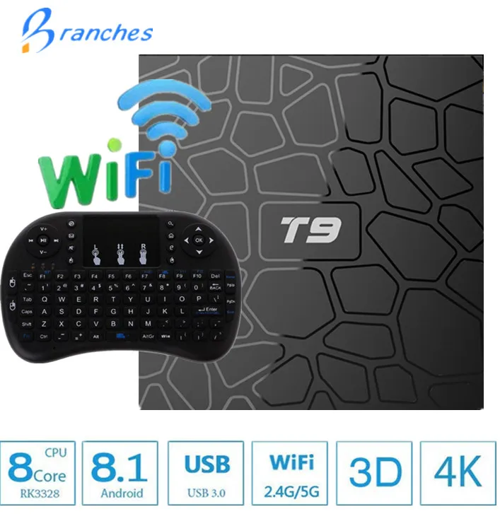 2018 T9 TV Box Android 8.1 8 0 Smart 4GB 32GB 64GB tv box prefix Rockchip RK3328 1080P H.265 4K Google Play Netflix media player