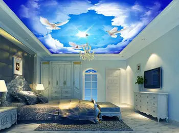 

Custom 3D Mural Wallpaper Landscape 3D Wallpaper For Ceiling Blue sky and white Clouds Ceiling Wallpaper 3D Design