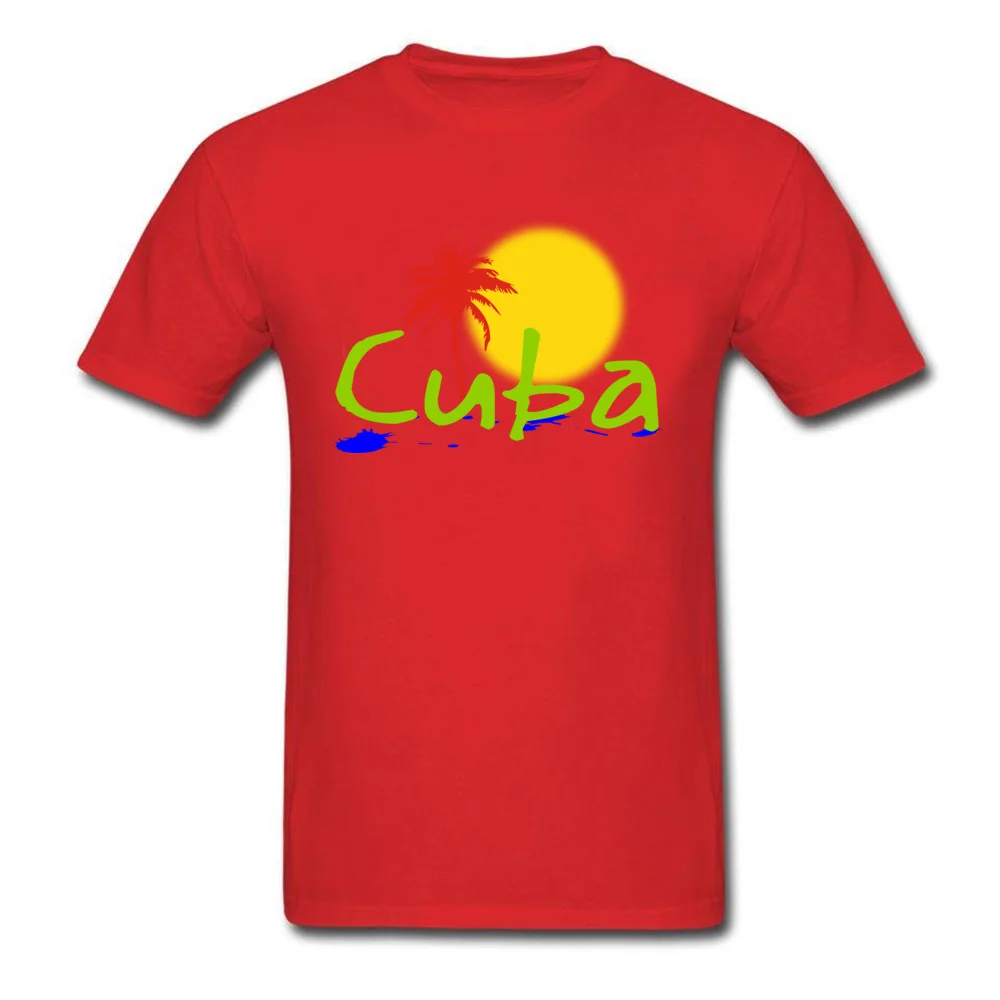 Cuba Sun tropical design gear T Shirt Short Sleeve Dominant Men's ostern Day T Shirt Custom T-shirts Round Collar Cotton Fabric Cuba Sun tropical design gear red