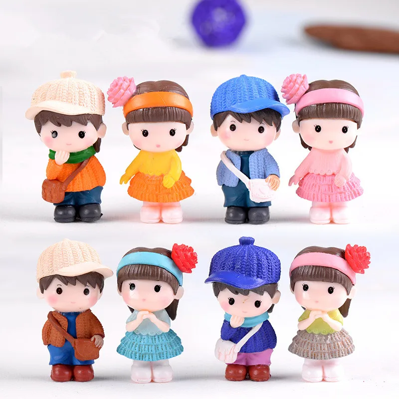 

4Pcs/Set Kawaii Boy Girls Fairy Garden Miniatures Accessories Mini Resin Crafts Gnome Terrarium Figurines Ornaments Home Decor
