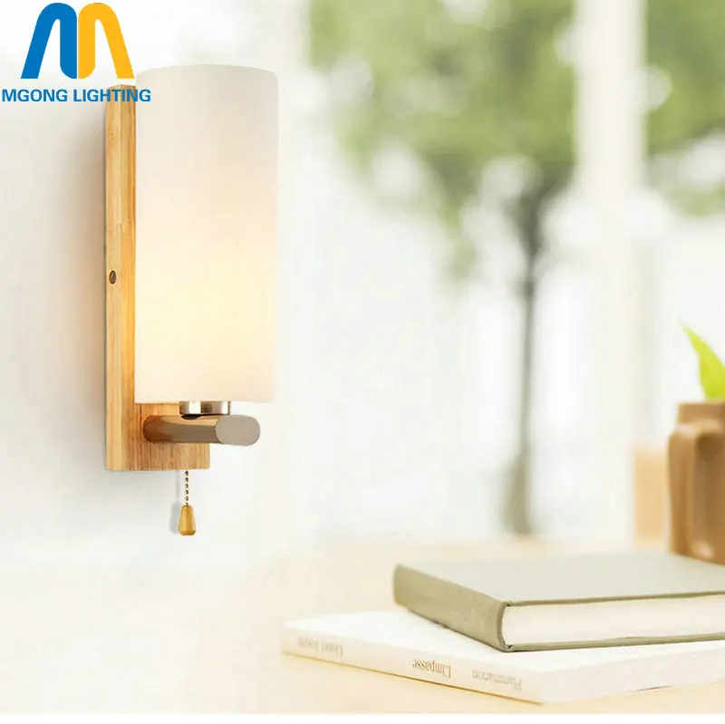 Wood Led Loft Vintage Wall Lamp Lights With Switch For Bedside Home