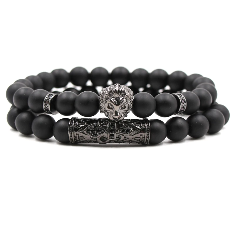 

MOREON Popular explosion bracelets micro-inlaid zircon bends micro-inlaid lion head set frosted stone stretch woman bracelet