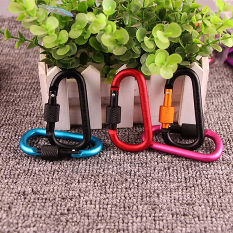 NEW Locking Carabiner Snap 5 Pcs D Shaped Hook Keychain Outdoor Activities Aluminum Alloy