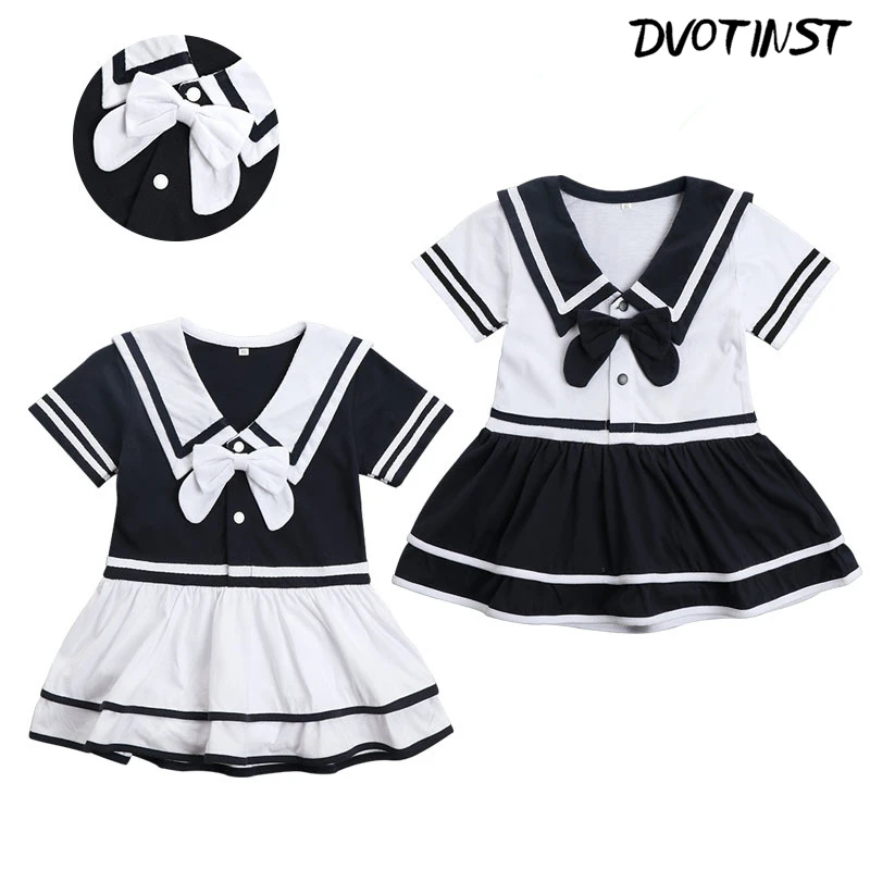 Baby Girls Clothes Short Sleeves Halloween Cosplay Navy Sailor Dresses
