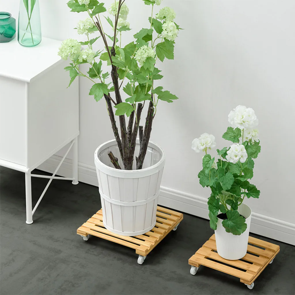 

Bamboo Movable Plant Pot Trolley Tray Square Universal Wheel Potted Chassis Universal wheel potted chassis base 8.89- 9.547