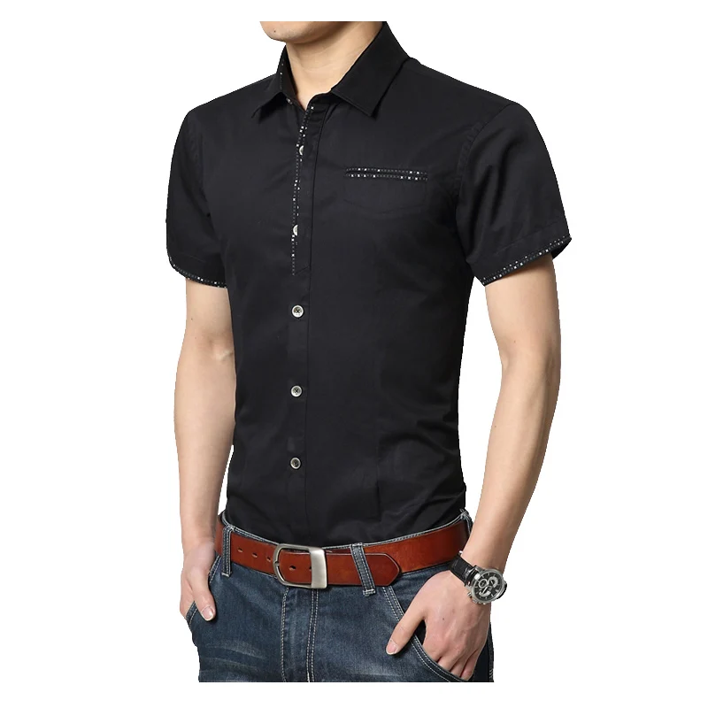Мужские рубашки платья рубашки тонкий твердый с коротким рукавом для мужчин рубашки хлопок рубашка мужская повседневная брендовая одежда размер M-5XL