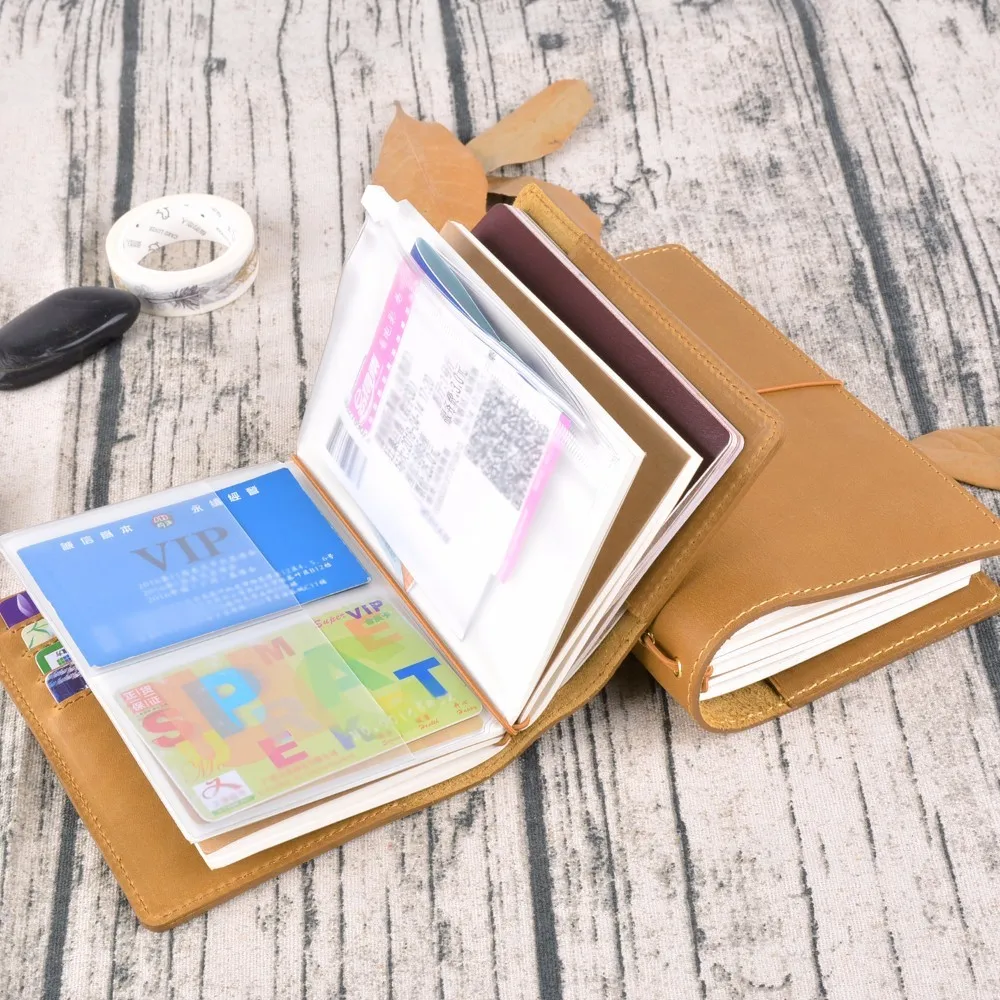 High Quality Genuine Leather Notebook Handmade Travel Journal With Card Holders Passport Place Cowhide Diary Sketchbook Planner High Quality Genuine Leather Notebook Handmade Travel Journal With Card Holders Passport Place Cowhide Diary Sketchbook Planner