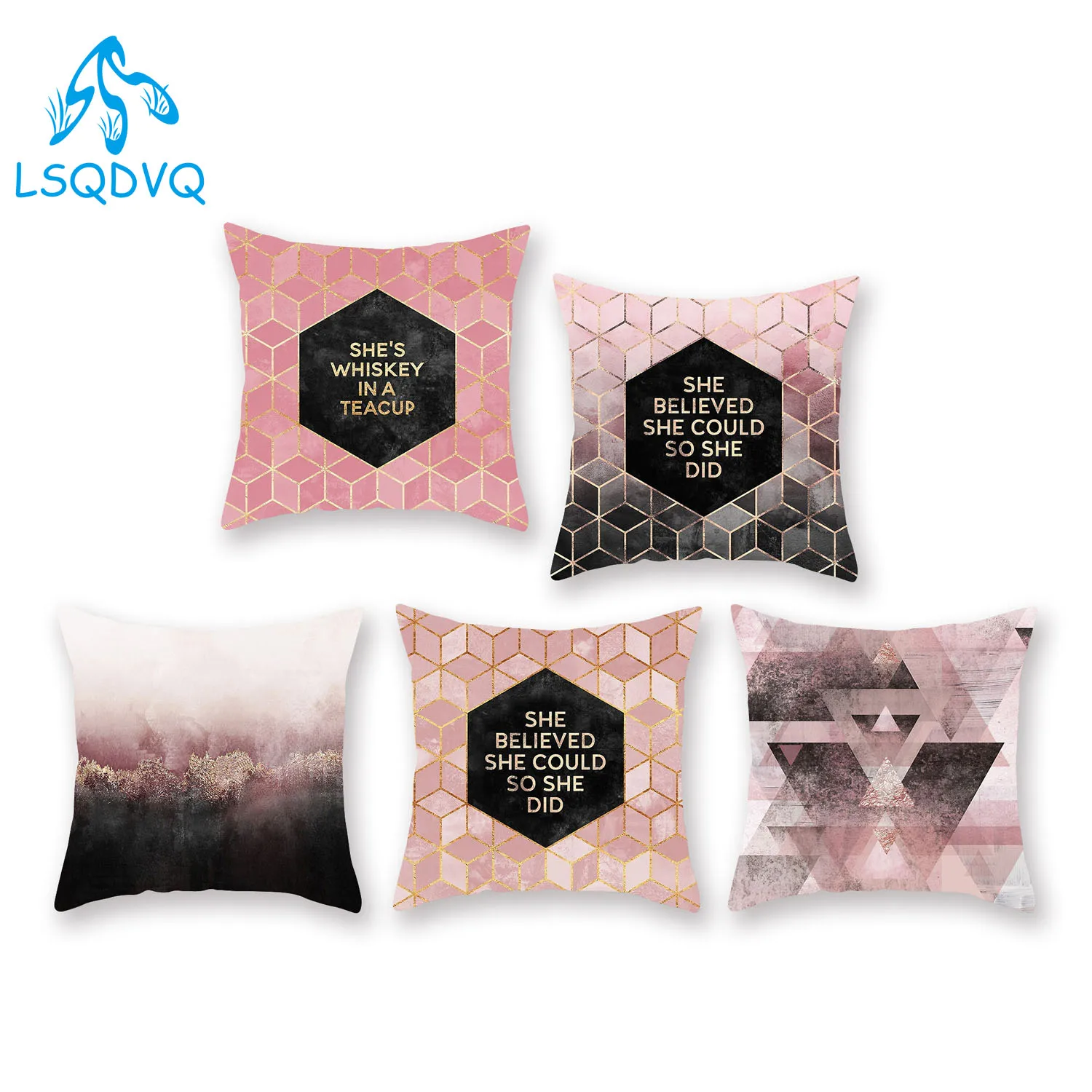 

Diy Custom Nordic Style Black Gold Geometric Throw Couch Pillows 100% Polyester Cushion Cover Decoration for Sofa Car Home