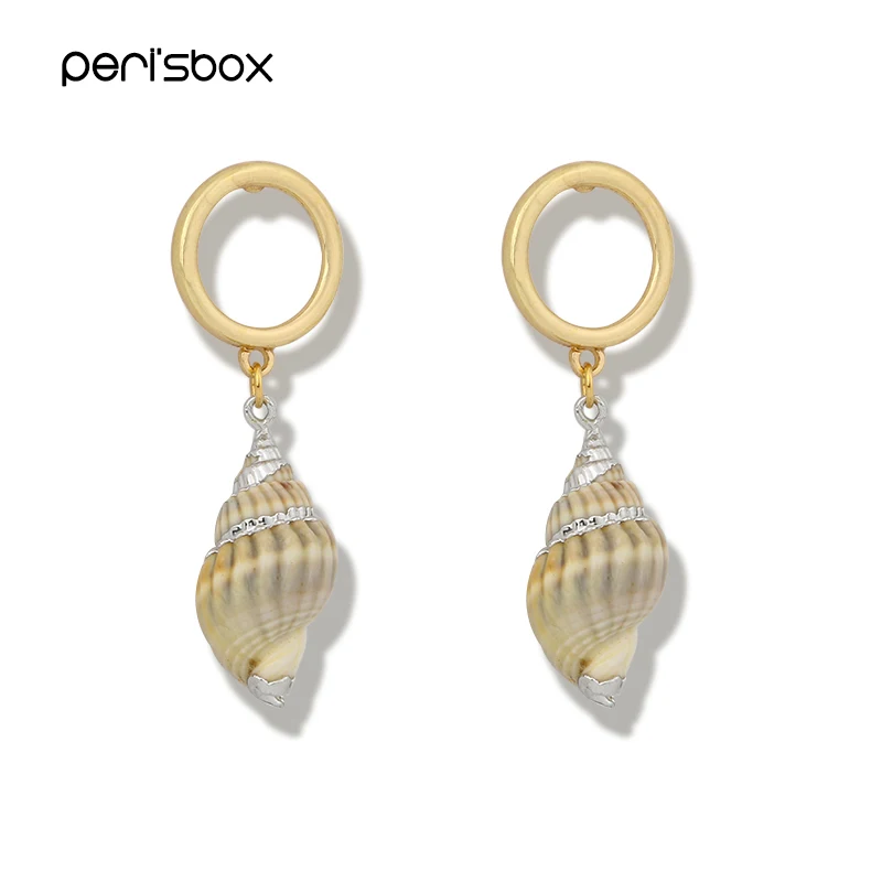 

Peri'sBox Boho Real Cowrie Shell Hoop Earrings for Women Minimalist Geometric Hoops Earrings Hanging Round Circle Earrings Gifts