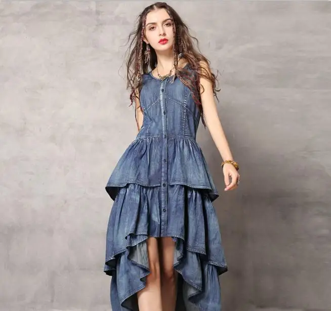 long maxi denim dress