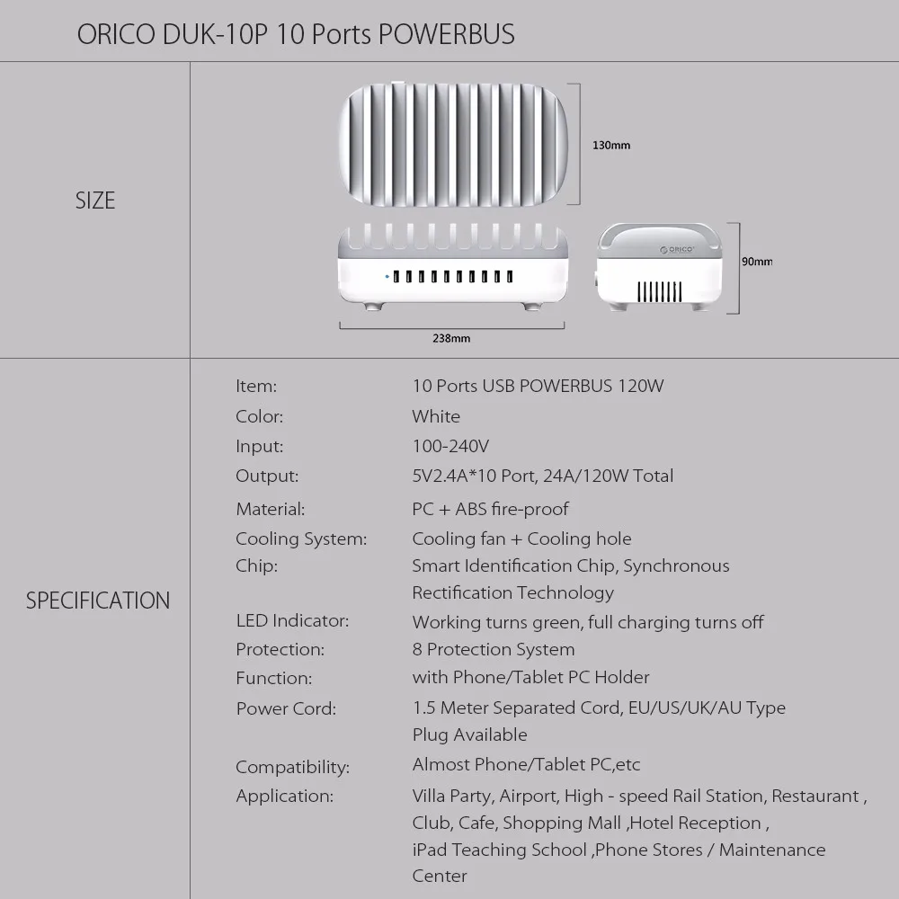 ORICO 10 портов USB зарядное устройство 120 Вт 5V2. 4A умная профессиональная зарядная станция Док-станция с держателем подставка для Iphone 7 6s power Bank