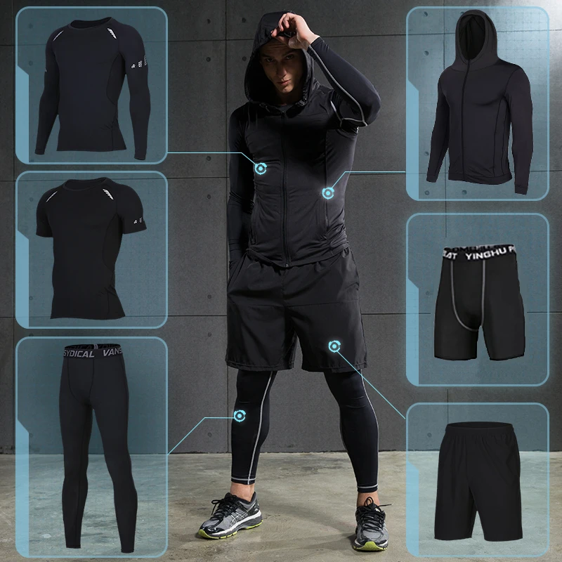 

2018 New Men's Running Sets Compression Basketball Soccer Sports Suit Gym Fitness Trainning Suits Running Jogging Tights Clothes