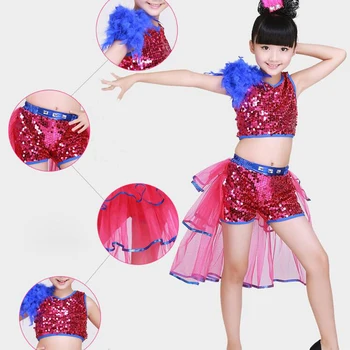 

Children Jazz Dance Clothing Sets Girls Modern Stage Dance Costume Sequined Kids Korean Hip Hop Ballroom Performance Clothing