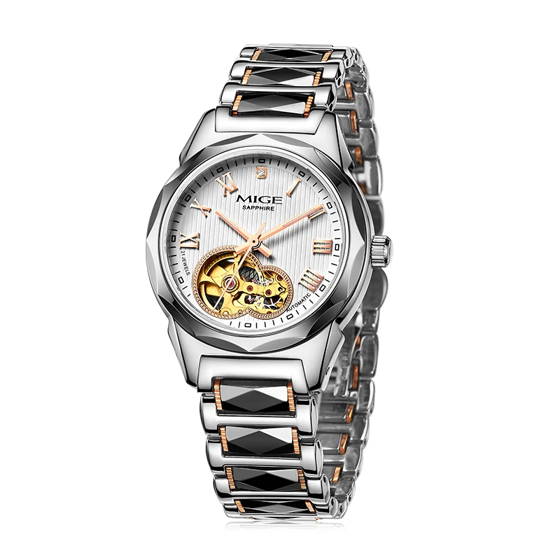 Mige 2017 Top Sale Mechanical Ladies Watches White Black Tungsten